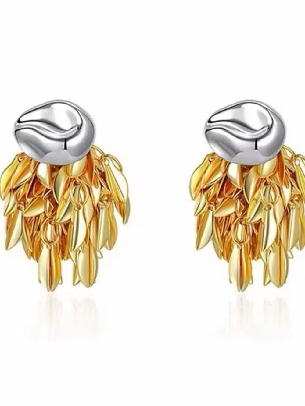 Gold and Silver Leaf Cluster Drop Earrings
